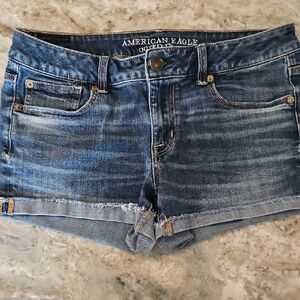 American Eagle Blue Denim Shortie Super Stretch Shorts